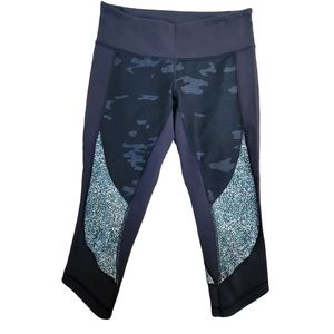 Lululemon Wunder Under Cropped Leggings 8 Women's Blue Cross Inkwell Pocket Logo